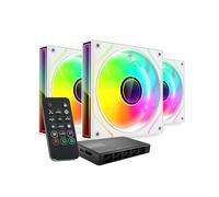 MARS GAMING MF-3DPROKIT, 3x 120mm PWM Fan Kit, 3D Infinity Mirror ARGB Lighting, PWM Control System, FDB Bearings, Remote Control and HUB with 10 Ports, Full ARGB Compatibility, White
