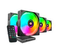 Mars Gaming MF-SI4KIT, 4x 120mm Ultra-Silent Fan Kit, ARGB Infinity Mirror Lighting, FDB Bearings and Copper Core, Remote Control and HUB, Full ARGB Compatibility, Black