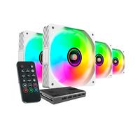 Mars Gaming MF-SI4KIT, 4x 120mm Ultra-Silent Fan Kit, ARGB Infinity Mirror Lighting, FDB Bearings and Copper Core, Remote Control and HUB, Full ARGB Compatibility, White