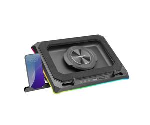 Mars Gaming MNBC-ULTRA, Cooling Base and Stand, 140mm Fan, CoolCore Airflow Technology, RGB Chroma, 5 Positions, Compatibility with Laptops up to 18", Smartphone Holder, 4x USB-A, Black