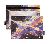 Mars Impact Zipper Pencil poucheses 3 Rings Binder with Clear Window Color Pencil case Clear Window & Grommets Pocket folders for 3 for Office Supplies Multicolored 2 PCS