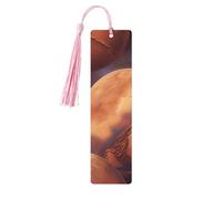 Mars Planet Print Reading Page Markers Wooden Bookmarks, 5pcs Wood Bookmarks with Tassels, Gifts for Men Women
