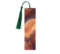 Mars Planet Print Reading Page Markers Wooden Bookmarks, 5pcs Wood Bookmarks with Tassels, Gifts for Men Women