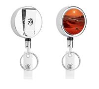 Mars Red Desert Retractable Work Badge Holder Keychain Badge Reel 24.4" Cord & 360° Swivel Alligator Clip Heavy Duty Id Name Tag Holder for Nurses Doctors Teachers Office Workers