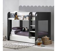 Mars - Single - Kids Bunk Bed - Storage and Underbed Trundle - Grey and White - Wooden - 3ft - Happy Beds