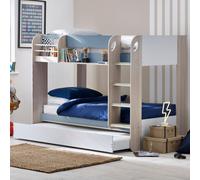 Mars - Single - Kids Bunk Bed - Storage and Underbed Trundle - Pastel Blue - Wooden - 3ft - Happy Beds