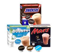 Mars, Snickers and Bounty Hot Chocolate Capsules Compatible with Dolce Gusto Coffee Machine - 24 Capsules - 3 Flavors