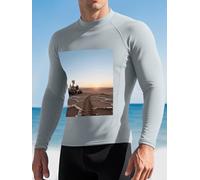 Mars Sunset Men's Rash Guard Swim Shirts UPF 50+ Long Sleeve Compression Surfing Wetsuit Top Quick Dry