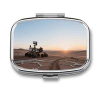 Mars Sunset Pill Box Travel Pill Organizer 2-Compartment with Mirror Design Portable Square Medicine Case for Vitamins, Jewelry & Essentials Durable Pocket Pillcase for Purse, Camping