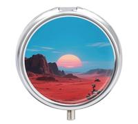 Mars Sunset View Pill Box Travel Pill Organizer 3-Compartment with Mirror Design Portable Round Medicine Case for Vitamins, Jewelry & Essentials Durable Pocket Pillcase for Purse, Camping