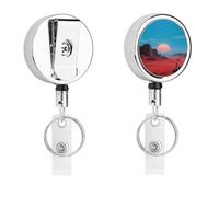 Mars Sunset View Retractable Work Badge Holder Keychain Badge Reel 24.4" Cord & 360° Swivel Alligator Clip Heavy Duty Id Name Tag Holder for Nurses Doctors Teachers Office Workers
