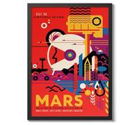 Mars Tourism Retro Nasa Space Grand Tour Travel Art Poster, Planet Travel Prints, Vintage Astronomy Home Decor, Astronaut Space Print, Archival Matte, A3 (Black Frame) - 42x29.7cm