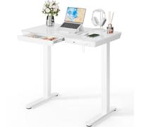 Marsail Glass Standing Desk, 35 x 20 Inch Small Sit Stand Desk | Sit Stand Design, Storage Drawer, One-piece tempered glass top, Compact Home Office Desk,Steady, easy to clean