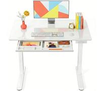 Marsail Glass Standing Desk with Drawer 37 x 22 Inches Stand up Desk Standing Desk Adjustable Height with One-Piece Tempered Glass Top, Ergonomic Home Office Desk with 4 Preset Heights White