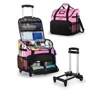 Marscamd Large Rolling Cleaning Caddy Bag with Detachable Trolley, Cleaning Supplies Organizer with Wheels for Housekeepers, Pink