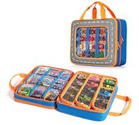 Marscamd Storage Case Compatible with Hot Wheels Toy Trucks and Monster Trucks (Hold 66 Pcs), Toy Car Storage Case with Front Display Window, Blue