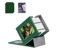 Marsguard MTG Deck Box with 2 card dividers, holds over 100+ single-sleeved cards, PU leather case for TCG(Black) (Green&Grey, 120+)