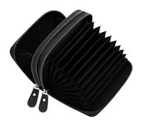 MARSHAL Genuine Leather Credit Card Holder Wallet Accordion Double Zipper with Id window, Black, One Size, Card Case Wallet