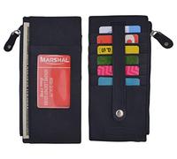Marshal Leather All in One Card Case Holder Slim Wallet With a Card Protection Strap, Navy Blue, S, Compact