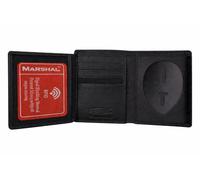 Marshal RFID Mens Genuine Leather Black Security Badge Holder Trifold Wallet