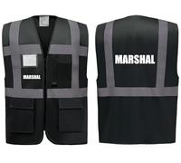 Marshal Superior Zipped Hi Vis Vest High Visibility Safety Waistcoat Pockets Reflective Bands Event Staff, Event Support, 12 Colour Options, Brook Hi Vis (Black, Large)