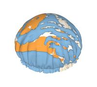 Marshall Islands Flag Map01 Print Soft Lined Shower Cap, Double Layer Washable Wide Elastic Band Hair Shower Cap For Bath