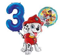 Marshall Paw Patrol Balloon Set Balloon with Blue Number 3 Children's Birthday Helium Suitable Decoration Children's Birthday Party Tableware Decoration for Birthday Party Theme Party Theme Balloons