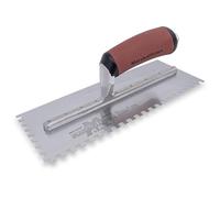 MARSHALLTOWN 702SDL Standard Notched Trowel - 11" x 4½" Hard-Tempered Steel Blade, ¼" x ¼" x ¼" Square Notches, Left-Handed, DuraSoft® Handle, Xtralite™ Mounting for Tile Work