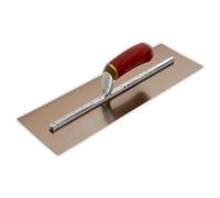 MARSHALLTOWN PermaShape Golden Stainless Trowel, 356 x 127 mm | Finishes Plaster, Render and Concrete, Broken In Golden Stainless Blade, 356 x 127 mm, DuraSoft Grip, PB145GSD