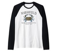 Marshfield Massachusetts Crab Town Since 1640 Black Letters Raglan Baseball Tee