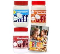 Marshmallow Fluff Original, Caramel and Strawberry Mix Flavour (213 g x 3) with Card Recipe - Marshmallow Spread Delights | Gluten-Free and Ideal for Vegetarians