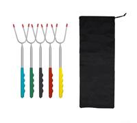 Marshmallow Roasting Skewers 5 Pack - 45'' Telescopic Stainless Steel BBQ Forks for Campfire, Bonfire & Grill - Extra Long Smores Maker with Storage Bag