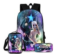 Marshmallow School Backpack 3Pcs for Kids Pencil case，Shoulder Bags，Youth DJ Music Bag Fashion Practical Book Bag Suitable for Teenagers and Students (color4)