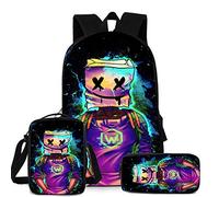Marshmallow School Backpack 3Pcs for Kids Pencil case，Shoulder Bags，Youth DJ Music Bag Fashion Practical Book Bag Suitable for Teenagers and Students (color2)