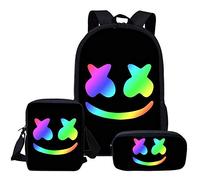Marshmallow School Backpack 3Pcs for Kids Pencil case，Shoulder Bags，Youth DJ Music Bag Fashion Practical Book Bag Suitable for Teenagers and Students (color1)