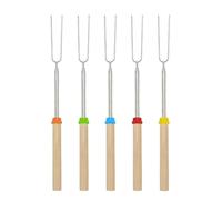 Marshmallow Sticks for Fire Pit - 5 Pack Stainless Steel Extendable Smores Sticks Kitwith Wooden Handles for Roasting Hot Dogs, Sausages, BBQ & Campfire Cooking, Outdoor Accessories