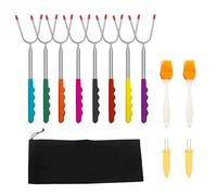 Marshmallow Toasting Forks 8 Pack Telescoping Smores Sticks for Fire Pit BBQ Camping Extendable Stainless Steel Skewers Barbecue Forks with 2 Pcs Oil Brush and 2 Pcs Corn Needle