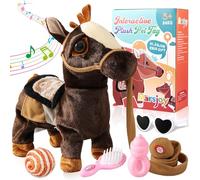 Marsjoy Black Horse Musical Singing Dancing Plush Interactive Pony Walk Along Robot Plush Stuffed Animal Walking Toy for Boys & Girls Kids or Toddlers H: 11.81"