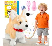 Marsjoy Corgi Walking Dog Barking Musical Singing Dancing Dog, Volume Control Interactive Puppy Walk Along with Leash, Wagging Tail Shaking Head, Electronic Robot Plush Stuffed Animal Puppy for Kid