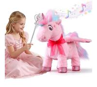 Marsjoy Pink Walking Unicorns Toys for Girls LED Remote Wand Control | Magical Wand LED Sound Effects Singing Unicorn Talking and Repeating Words Electric Robot Plush Pony for Kids Gift for Boy