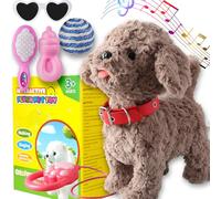 Marsjoy Walking Barking Dog Toy Singing Puppy Set, Repeat What You Say Teddy with Control Leash Electronic Dog, Touch or Voice Control Realistic Musical Dancing Animated Pet for Toddler