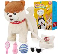 Marsjoy Walking Dog Toy Musical Singing Dancing Plush Interactive Dog Walk Along Puppy with Leash Dog Robot Volume Adjustment Stuffed Animal Shaking Toy for Boy