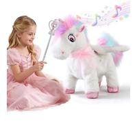 Marsjoy White Walking Unicorns Toys for Girls LED Remote Wand Control | Magical Wand LED Sound Effects Singing Unicorn Talking and Repeating Words Electric Robot Plush Pony for Kids Gift for Boy