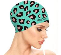 Marsolly Silicone Swim Cap for Women, Waterproof Long Hair Swimming Caps with Leopard Printed (Green)