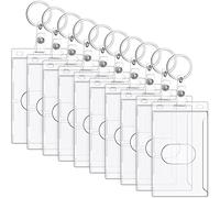 Marspark 10 Pack Keychain Card Holder Plastic Heavy Duty Badge Holder Vertical Clear ID Card Holder with Keyring, Rigid Fuel Card Protector with Thumb Slot Secure Credit Card Protector Case