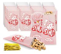 Marspark 100 Pcs Plastic Peanut Bags Bulk Fresh Roasted Wrapping Bags with Elephant Red and White Stripes Flag 3.5 x 7 Inch for Circus Carnival Theme Birthday Party Supplies