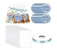 Marspark 100 Sets Baptism Gift Bags 6 x 9 Inch Religious Gift Bags with Mi Bautizo Stickers and Ribbons First Communion Party Favors for Baptism Baby Shower Christening Decorations (Blue)