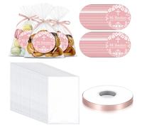 Marspark 100 Sets Baptism Gift Bags 6 x 9 Inch Religious Gift Bags with Mi Bautizo Stickers and Ribbons First Communion Party Favors for Baptism Baby Shower Christening Decorations(Pink)