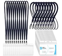 Marspark 100 Sets Clear Name Tags with Lanyard, Lanyards for ID Badges Reusable Strap with ID Holder Plastic Name Badges for Adults Business School Church Conference (Dark Blue)