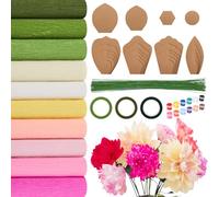 Marspark 142 Pcs Crepe Paper Flower DIY Kits, Include 10 Rolls Crape Paper 28 Flowers Template Kit 100 Green Iron Wire 3 Floral Band Pigment for Craft Birthday Parties Decoration (Pink)